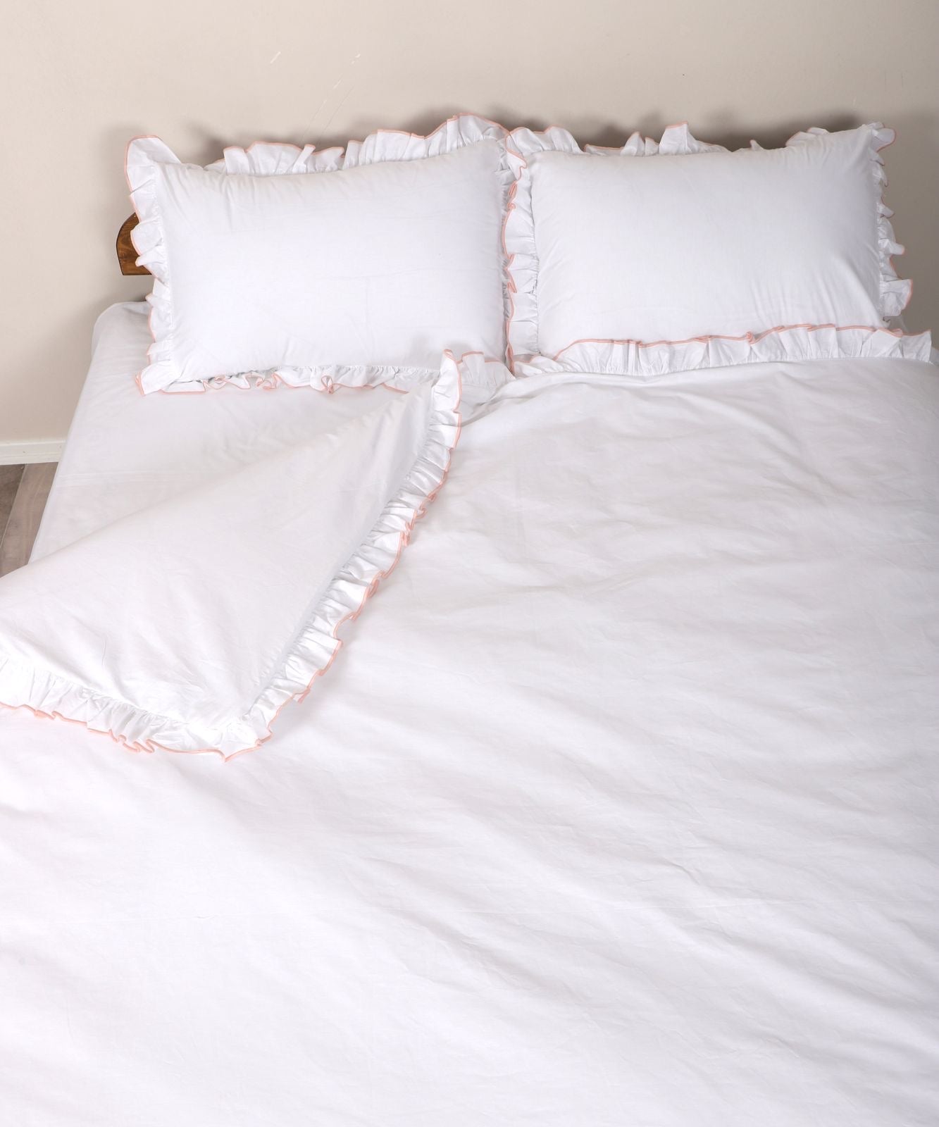 %100 Poplin Pamuk Kumaş l Fırfırlı Çift Kişilik Beyaz Nevresim Takımı