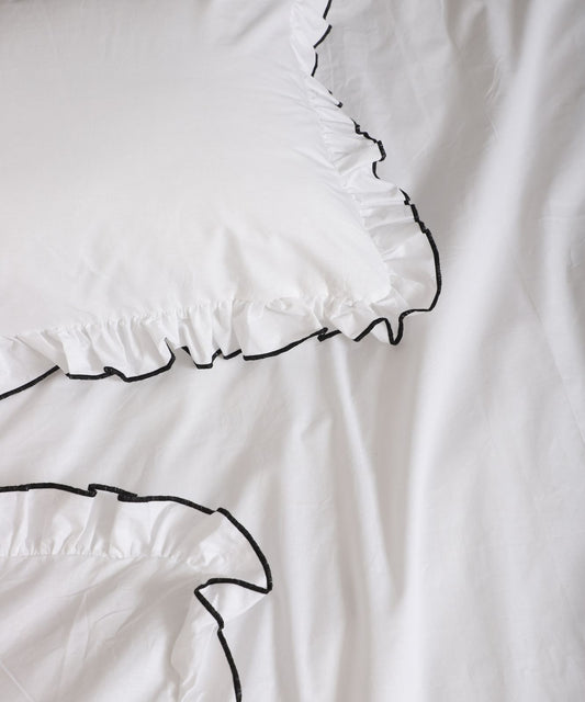 %100 Poplin Pamuk Kumaş l Fırfırlı Çift Kişilik Beyaz Nevresim Takımı