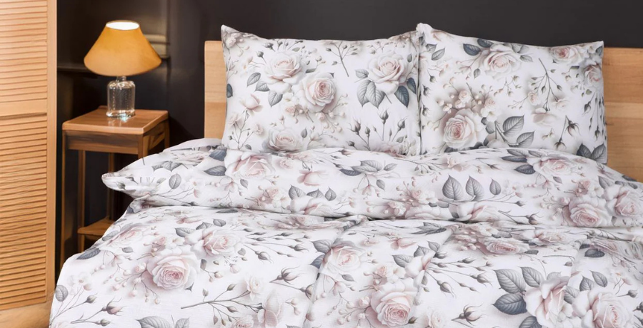 Çeyiz Seti - 5D Dijital Baskılı Gül Desenli %100 Pamuk, Şık Kutulu