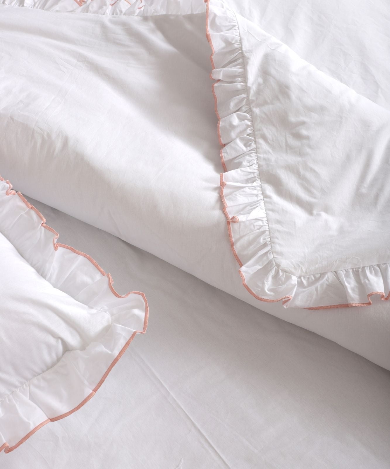 %100 Poplin Pamuk Kumaş l Fırfırlı Çift Kişilik Beyaz Nevresim Takımı